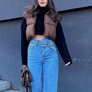 Brown Cropped Puffer Vest